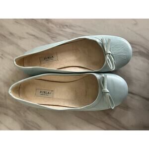 Furla Ice Blue Leather Bow Ballet Flat